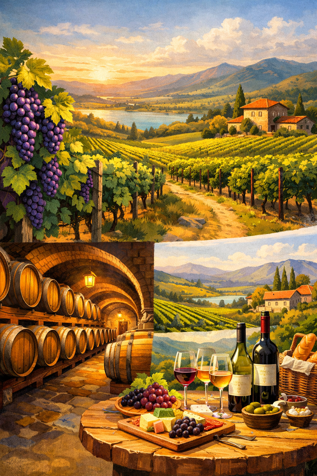 Kolaz vinskih tura u Tikvešu sa vinogradima i degustacijom